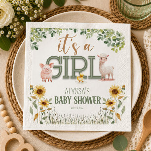 Barnyard Animals Baby Girl Baby Shower Napkin