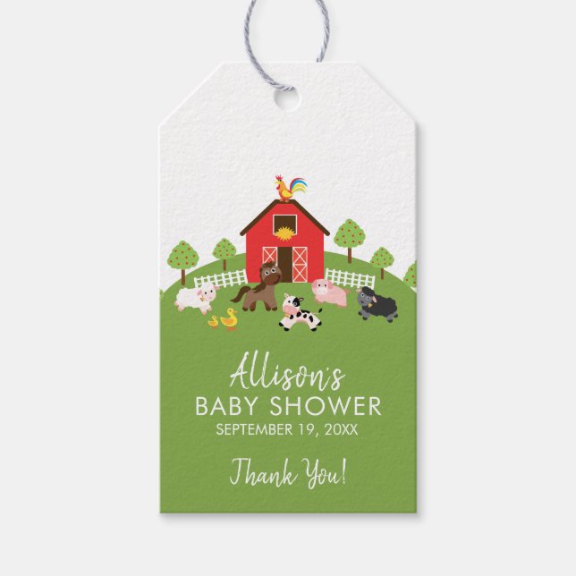 Barnyard Animals Baby Shower Favour Gift Tag (Front)