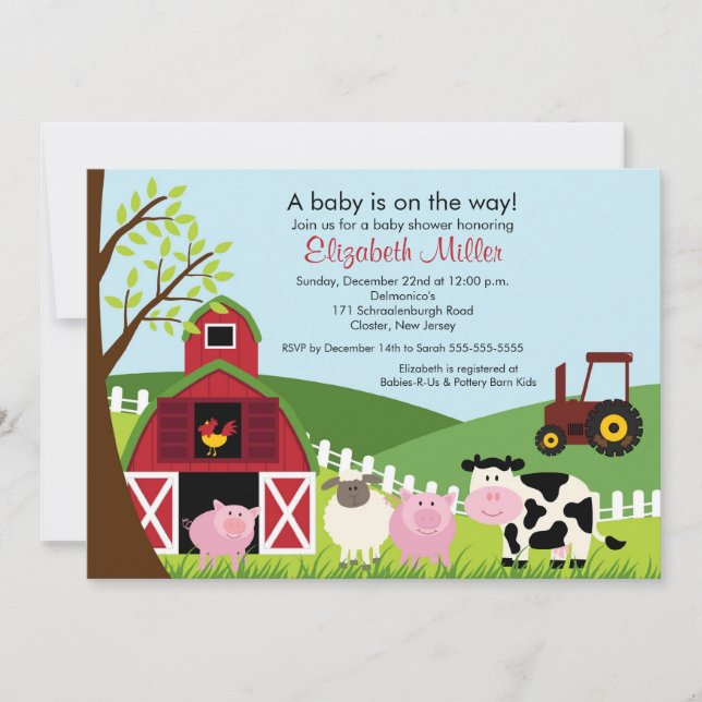 Barnyard Animals Baby Shower Invitation (Front)