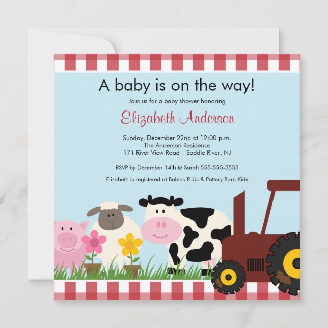 Barnyard Animals Baby Shower Invitation (Front)
