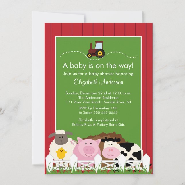 Barnyard Animals Baby Shower Invitation (Front)