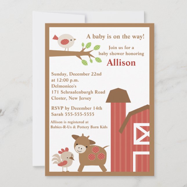 Barnyard Animals Baby Shower Invitation (Front)