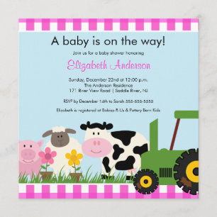 Barnyard Animals Baby Shower Invitation for Girls