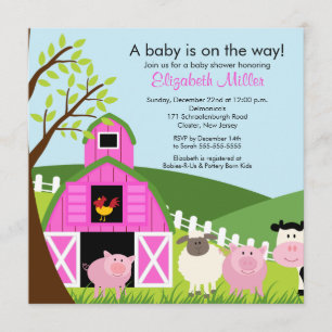 Barnyard Animals Baby Shower Invitation for girls