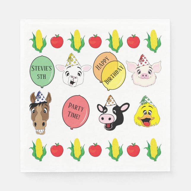 Barnyard Animals Birthday Party Napkin (Front)