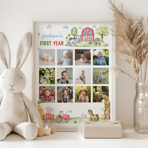 Barnyard Animals First Year Photo Milestone Poster
