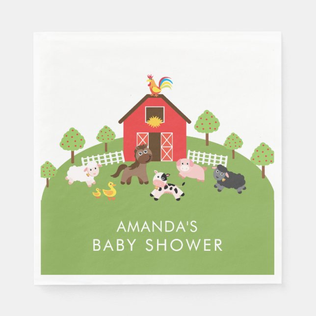 Barnyard Animals Neutral Baby Shower Paper Napkins (Front)