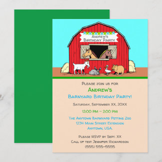 Barnyard Animals Petting Zoo Birthday Party Invitation