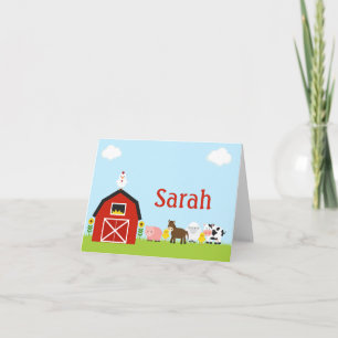 Barnyard Animals Thank You Note Personalised Card