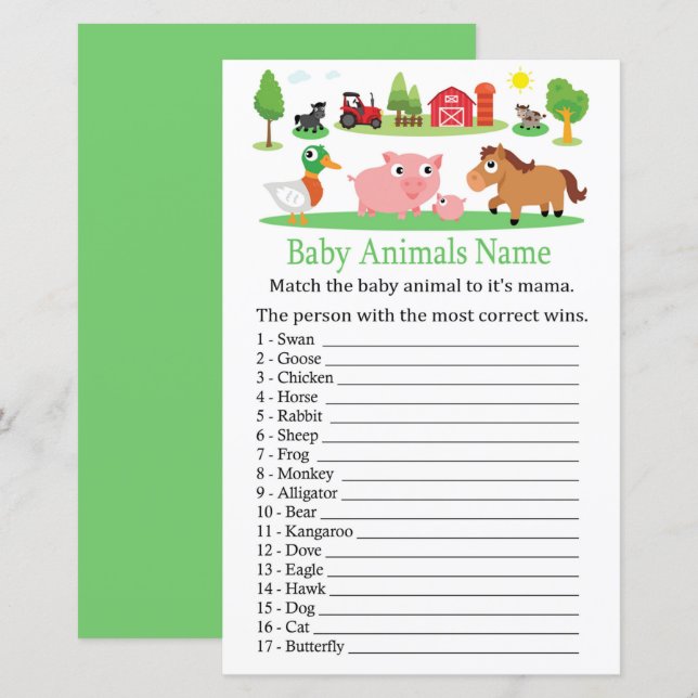 Barnyard Baby Animals Name Game (Front/Back)