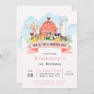 Barnyard Bash Farm Animals 1st. Birthday Party Inv Invitation