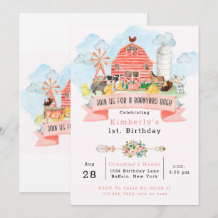 Barnyard Bash Farm Animals 1st. Birthday Party Invitation
