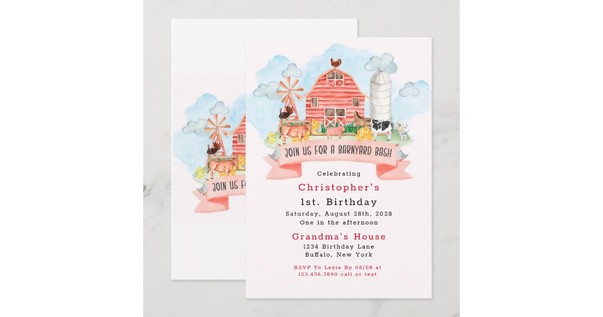Barnyard Bash Farm Animals 1st Birthday Party Invitation | Zazzle