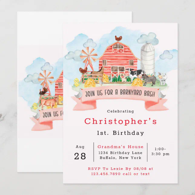 Barnyard Bash Farm Animals 1st. Birthday Party Invitation | Zazzle