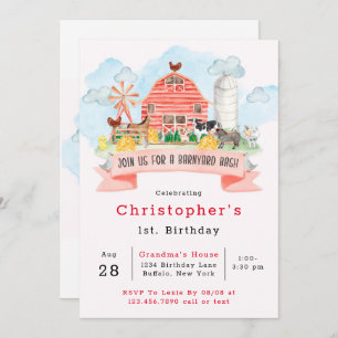 Barnyard Bash Farm Animals 1st. Birthday Party Invitation
