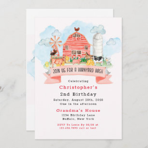Barnyard Bash Farm Animals 2nd Birthday Party Invitation