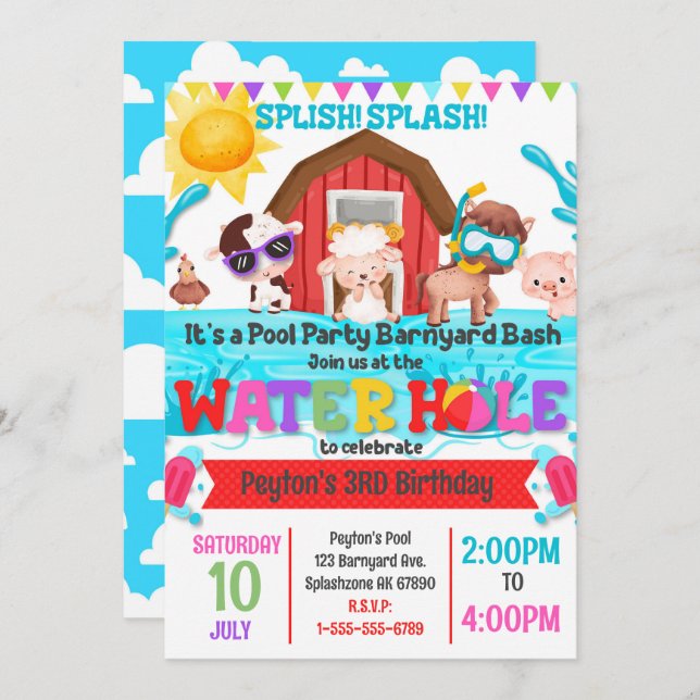 Barnyard Bash Pool Party Birthday Inviation Invitation (Front/Back)