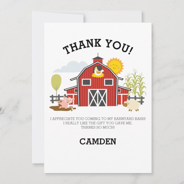 Barnyard Bash Thank You Card (Front)