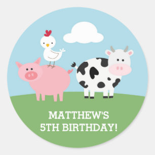 Barnyard Birthday Bash/Party Classic Round Sticker