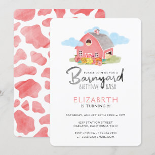 Barnyard Birthday Bash Watercolor Country Farm Invitation