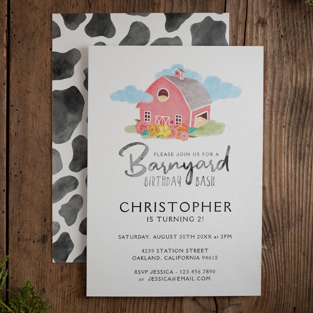 Barnyard Birthday Bash Watercolor Country Farm Invitation (Creator Uploaded)