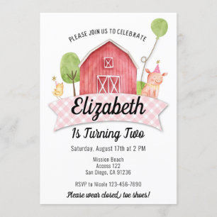 Barnyard Birthday Invitation, Girls Farm Party Invitation