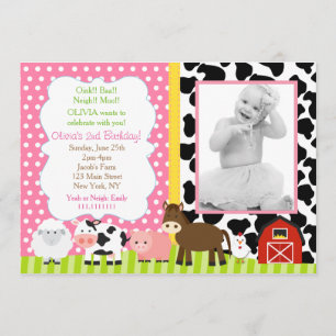 Barnyard Birthday Invitations Girl