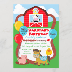 Barnyard Birthday Kids Invitation - Farm Animals