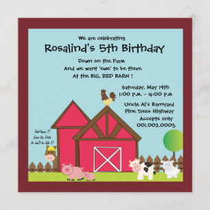 Barnyard Birthday party invites -blue