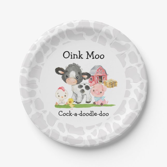 Barnyard Birthday Plate Oink Moo Cockadoodledoo (Front)