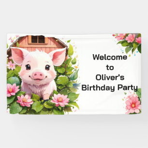 Barnyard Bliss Pink Piggy Birthday Banner