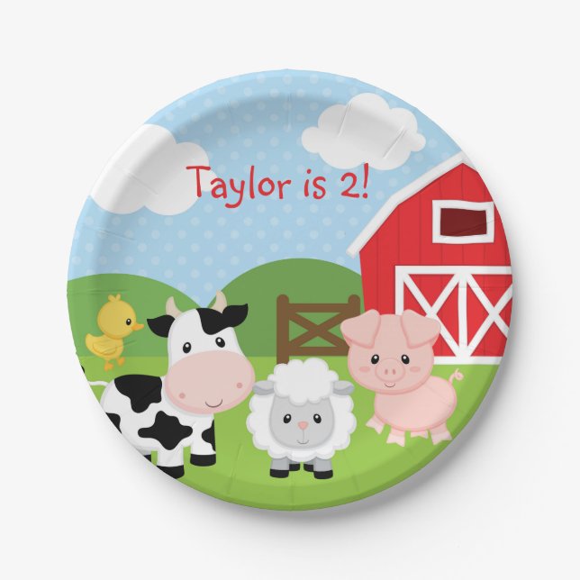 Barnyard Boy Birthday Party Paper Plates (Blue) (Front)