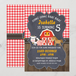 Barnyard Chalkboard Photo Birthday Invitation