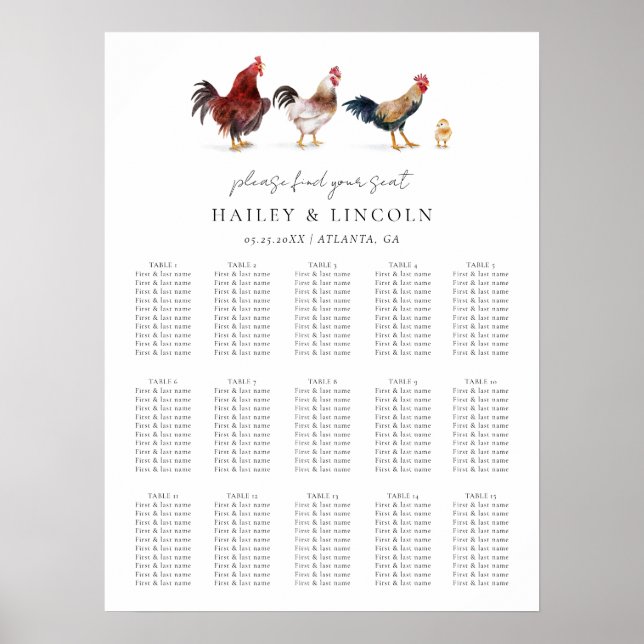 Barnyard Chicken Wedding Seating Chart (Front)