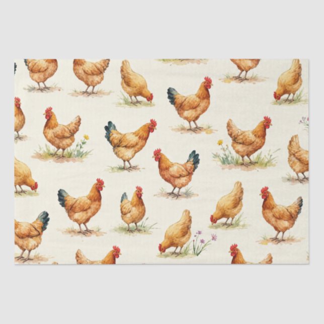 Barnyard Chickens and Botanical Pattern Tissue Paper (Front)
