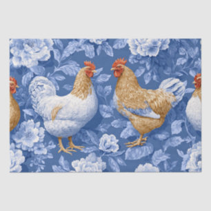 Barnyard Chickens and Botanical Pattern  Tissue Paper