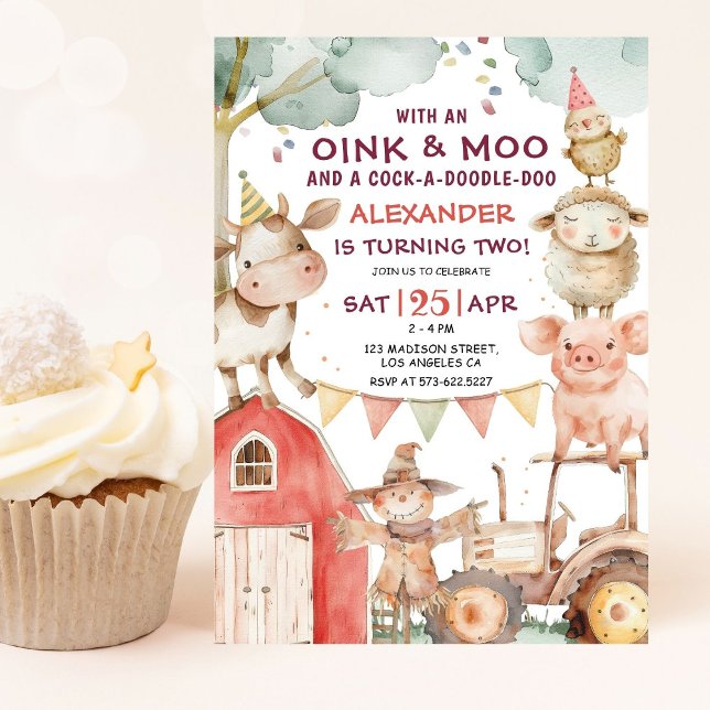 Barnyard Cute Boy Farm 2nd Birthday Invitation (Creator Uploaded)