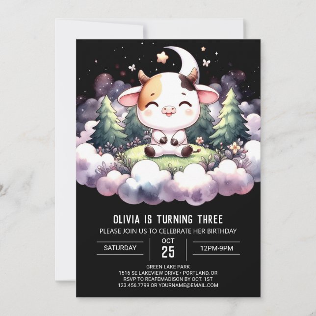 Barnyard Digital Cow Birthday Invitation (Front)