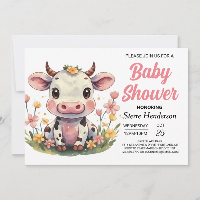 Barnyard Elegant Pink Cow Baby Shower Invitation (Front)
