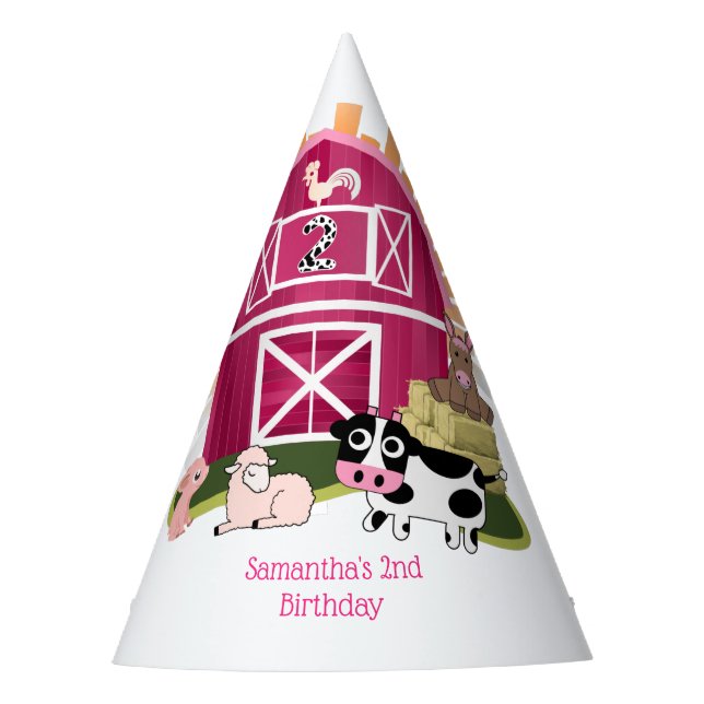 Barnyard Farm Animal 2nd Birthday  Party Hat (Front)