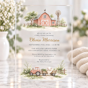 Barnyard Farm Animal Baby Shower Acrylic Invitations
