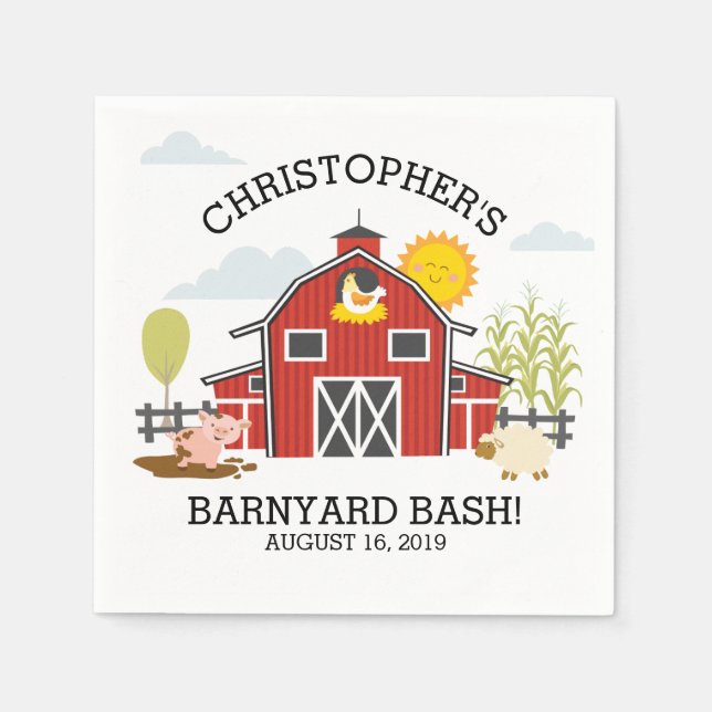 Barnyard Farm Animal Birthday Party Napkin (Front)