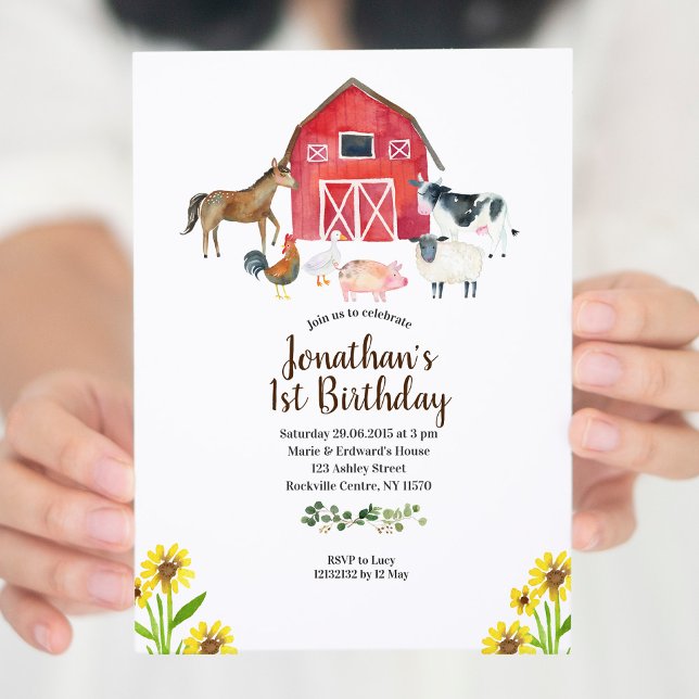 Barnyard Farm Animals 1st Birthday Invitation (Creator Uploaded)