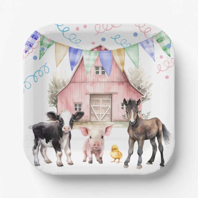 Barnyard Farm Animals 1st Birthday  Paper Plate (Front)