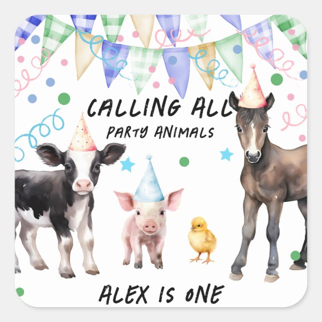 Barnyard Farm Animals 1st Birthday  Square Sticker (Front)
