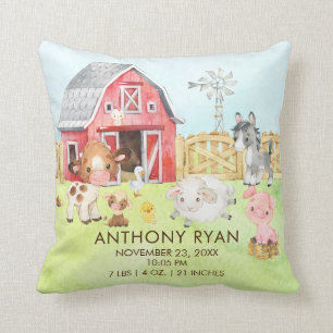 Barnyard Farm Animals Baby Birth Stats Pillow