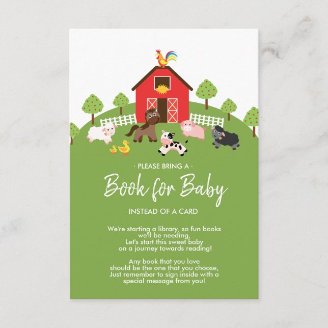 Barnyard Farm Animals Baby Shower Book for Baby Enclosure Card (Front)