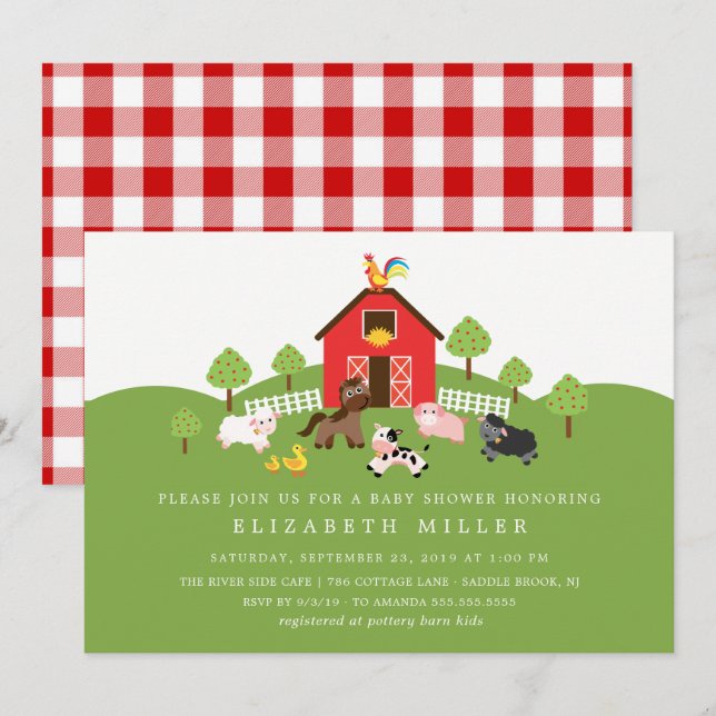 Barnyard Farm Animals Baby Shower Invitation (Front/Back)