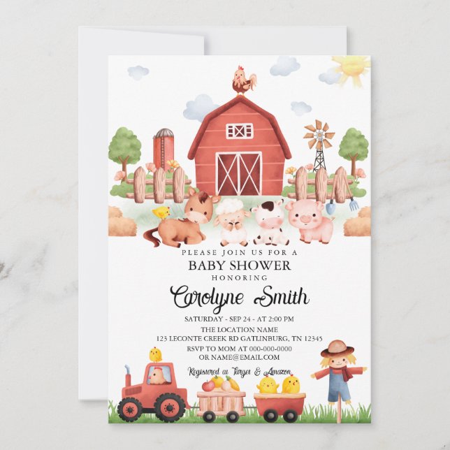 Barnyard Farm Animals Baby Shower Invitation (Front)