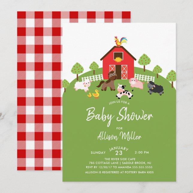 Barnyard Farm Animals Baby Shower Invitation (Front/Back)